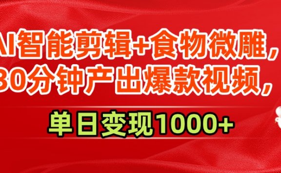 AI智能剪辑+食物微雕,30分钟产出爆款视频,单日变现1000+