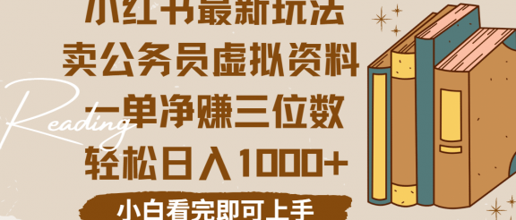 小红书卖公务员虚拟资料，一单净赚100，日入1000+