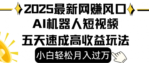 2025最新网赚变现风口，Ai 机器人短视频，小白轻松月入过万，五天速成高收益玩法
