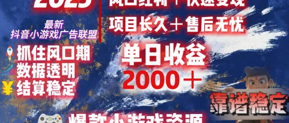 2025最新抖音小游戏广告联盟，日赚2000＋从零开始的财富逆袭