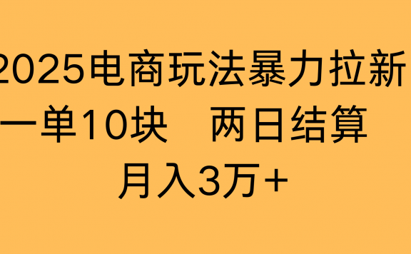 2025电商玩法暴力拉新一单10块 两日结算月入3万+