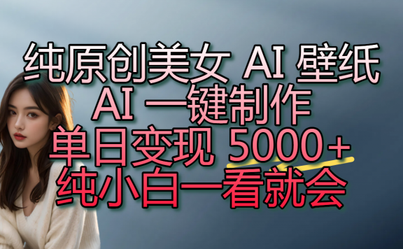 纯原创美女 AI 壁纸玩法，AI 一键制作，单日变现 5000+，纯小白一看就会