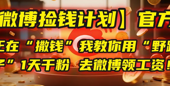【微博捡钱计划】官方正在“撒钱”，我教你用“野路子”1天千粉，去微博领工资！