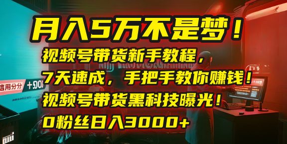 月入5万不是梦！视频号带货新手教程，7天速成，手把手教你赚钱！视频号带货黑科技曝光！0粉丝日入3000+