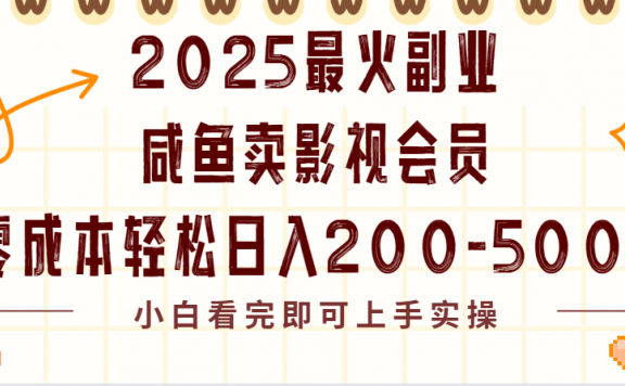 2025最火副业闲鱼卖vip影视会员,零成本日入200-500