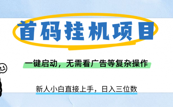 首码挂机项目,一键启动,无需看广告等复杂操作,新手小白日入三位数