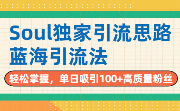 Soul独家引流思路，单日吸引100+高质量粉丝，蓝海引流法，轻松掌握