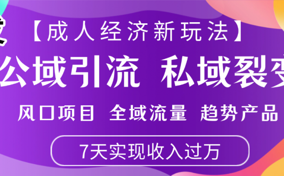 首发:【成人经济新玩法】市面独家玩法,风口项目、全域流量、趋势产品,7天实现月入过万