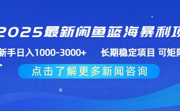 2025最新闲鱼蓝海暴利项目 ,新手日入1000-3000+ 长期稳定项目 可矩阵