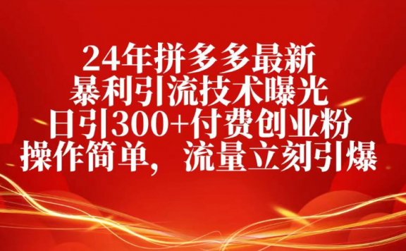 25年拼多多最新暴利引流技术曝光、日引300+付费创业粉操作简单,流量立刻引爆