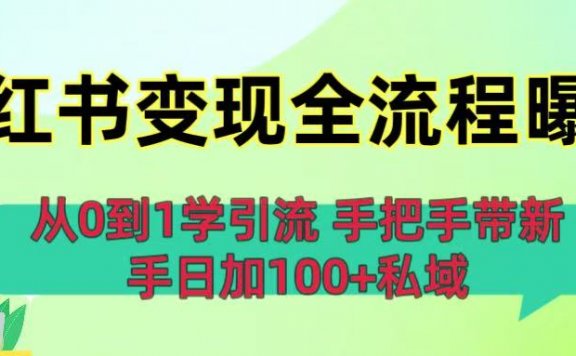 从0到1学引流：小红书变现全流程曝光，手把手带新手日加100+私域