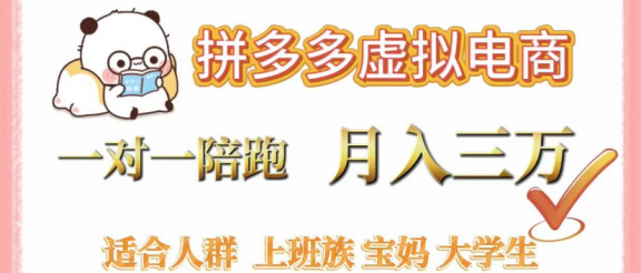 拼多多虚拟电商，0囤货，轻资产，无需发货，一对一陪跑，月入3万