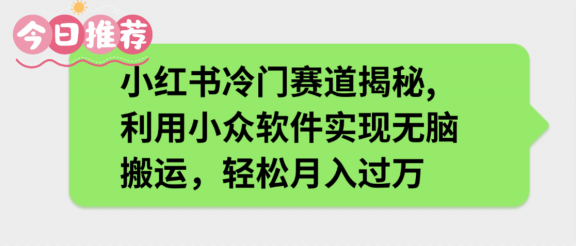 小红书冷门赛道揭秘,利用小众软件实现无脑搬运，轻松月入过万