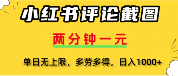 小红书评论区评论截图，一分钟2条，可日入几千，多劳多得