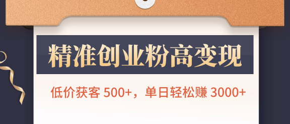 精准创业粉高变现!低价获客 500+,单日轻松赚 3000+