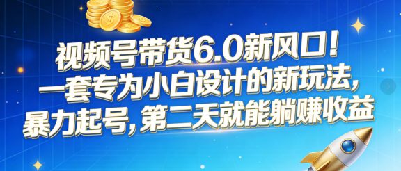视频号带货6.0新风口！一套专为小白设计的新玩法，暴力起号，第二天就能躺赚收益