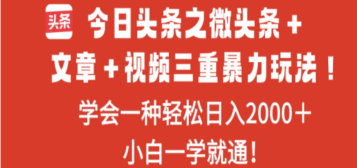 今日头条之微头条＋文章＋视频三重暴力玩法，学会一种轻松日入2000＋
