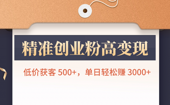 精准创业粉高变现!低价获客 500+,单日轻松赚 3000+