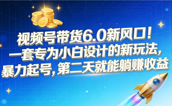 视频号带货6.0新风口！一套专为小白设计的新玩法，暴力起号，第二天就能躺赚收益