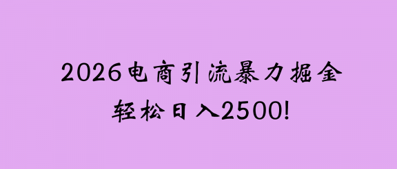 2026电商引流新玩法，日引200 日入2500+