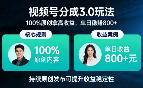 视频号分成 3.0 玩法：100% 原创拿高收益，单日稳赚 800+