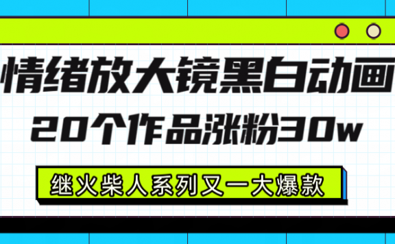 情绪放大镜黑白线条动画风格，20个视频，涨粉30W，继火柴人系列又一大爆款