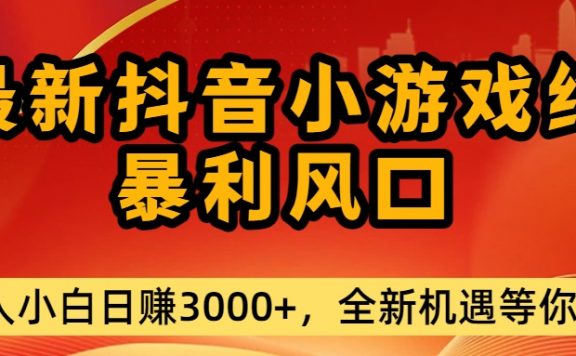 最新抖音小游戏纯暴利风口!小白单日稳赚3000+，全新机遇千万别错过