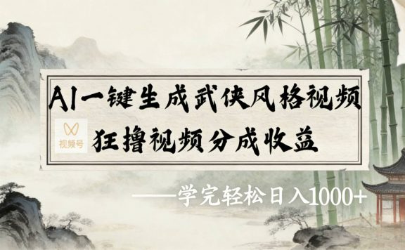 2026年视频号AI一键生成武侠风格视频，狂撸视频号分成收益，学完轻松日入1000+