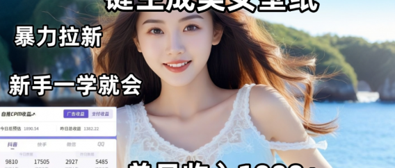 通过AI一键生成美女壁纸暴力拉新，单日变现1000+，两分钟制作一个作品！新手小白一学就会！