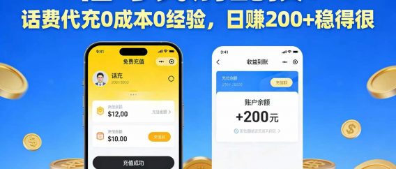 怕亏钱别乱投！话费代充 0 成本 0 经验，日赚 200 + 稳得很