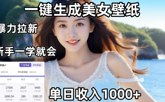 利用AI一键生成美女壁纸暴力拉新,单日变现1000+,两分钟制作一个作品!新手小白一学就会!