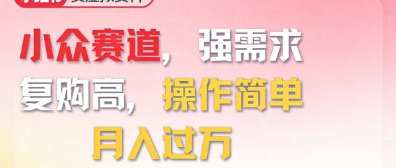 2026年就做小众赛道,强需求,复购高,月入过万,操作简单
