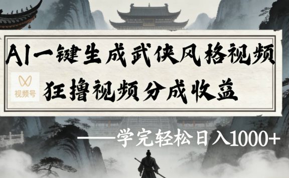 最新:视频号AI一键生成武侠风格视频,狂撸视频号分成收益,学完轻松日入1000+