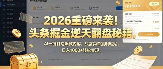 2026 重磅来袭!头条掘金逆天翻盘秘籍,AI 一键打造爆款内容,只需简单复制粘贴,日入 1000 + 轻松实现!
