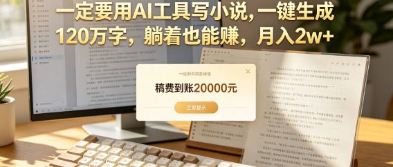 【听劝】一定要用AI工具写小说,一键生成120万字，躺着也能赚，月入2w+