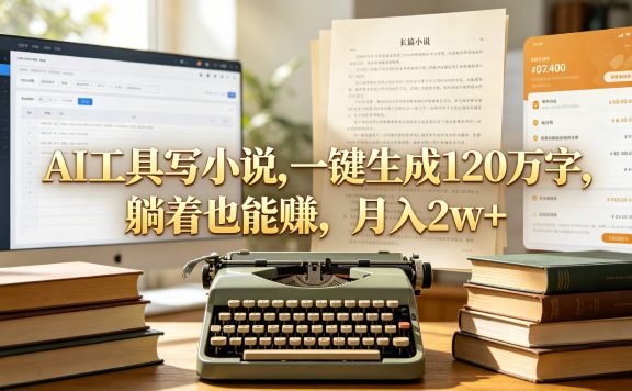 AI工具写小说,一键生成120万字，躺着也能赚，月入2w+！