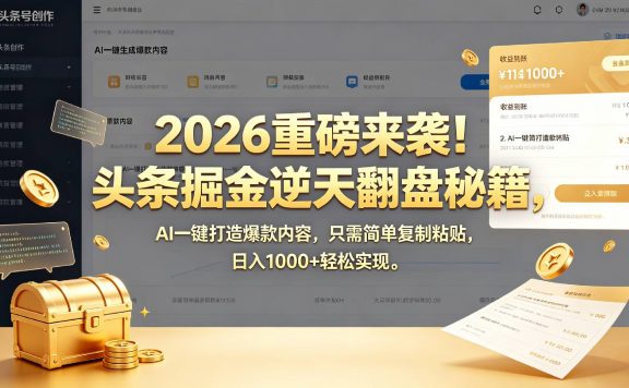2026 重磅来袭！头条掘金逆天翻盘秘籍，AI 一键打造爆款内容，只需简单复制粘贴，日入 1000 + 轻松实现！