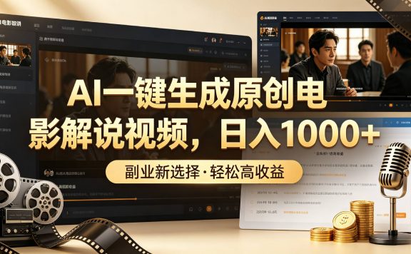 AI一键生成原创电影解说视频，日入1000+！