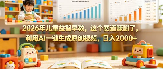 2026年就做儿童益智早教,这个赛道赚翻了,利用AI一键生成原创视频,日入2000+