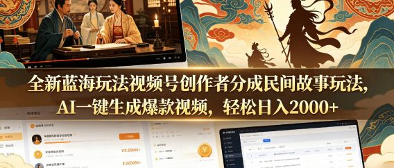 全新蓝海玩法视频号创作者分成民间故事玩法，AI一键生成爆款视频，轻松日入2000+