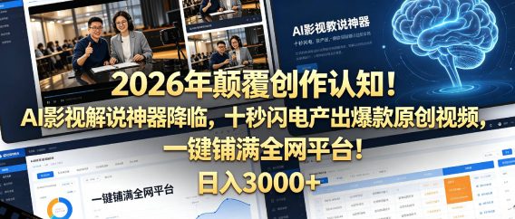 2026 年颠覆创作认知!AI 影视解说神器降临,十秒闪电产出爆款原创视频,一键铺满全网平台!日入3000 +