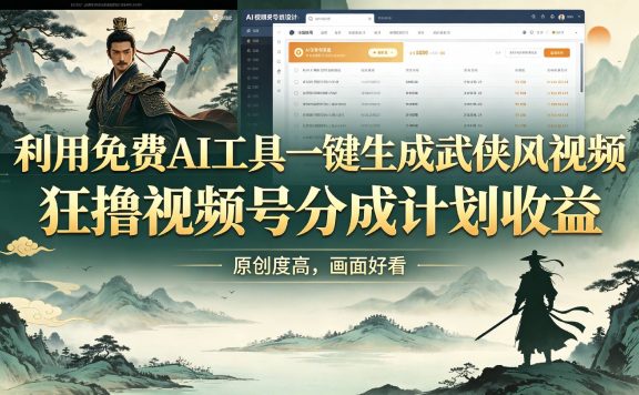 利用免费AI工具一键生成武侠风视频，狂撸视频号分成计划收益，原创度高，画面好看