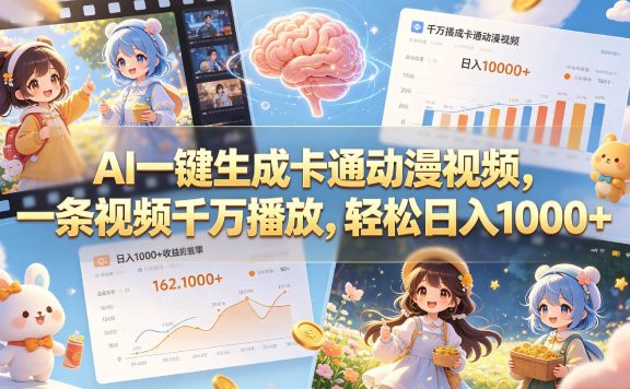 AI一键生成卡通动漫视频，一条视频千万播放，轻松日入1000+
