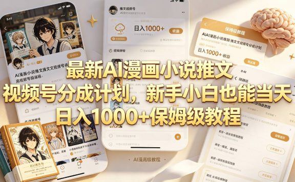 最新AI漫画小说推文视频号分成计划，新手小白也能当天日入1000+保姆级教程